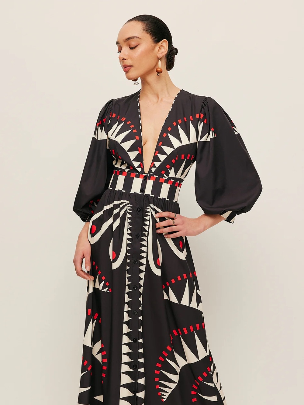 COMMENSE Boho Print V-Neck Split Dress - size Medium - Picture 5 of 8